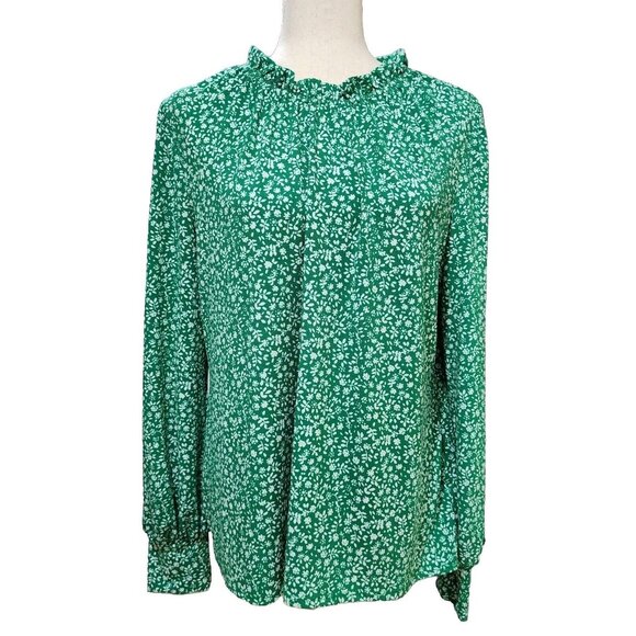 Adrianna Papell Floral Green Long Sleeve Blouse Round Ruffle Neck Size L NEW NWT - Picture 10 of 10